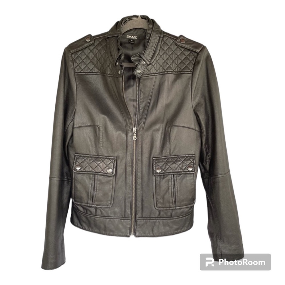 DKNY Genuine 100% Leather Moto style Jacket Size M